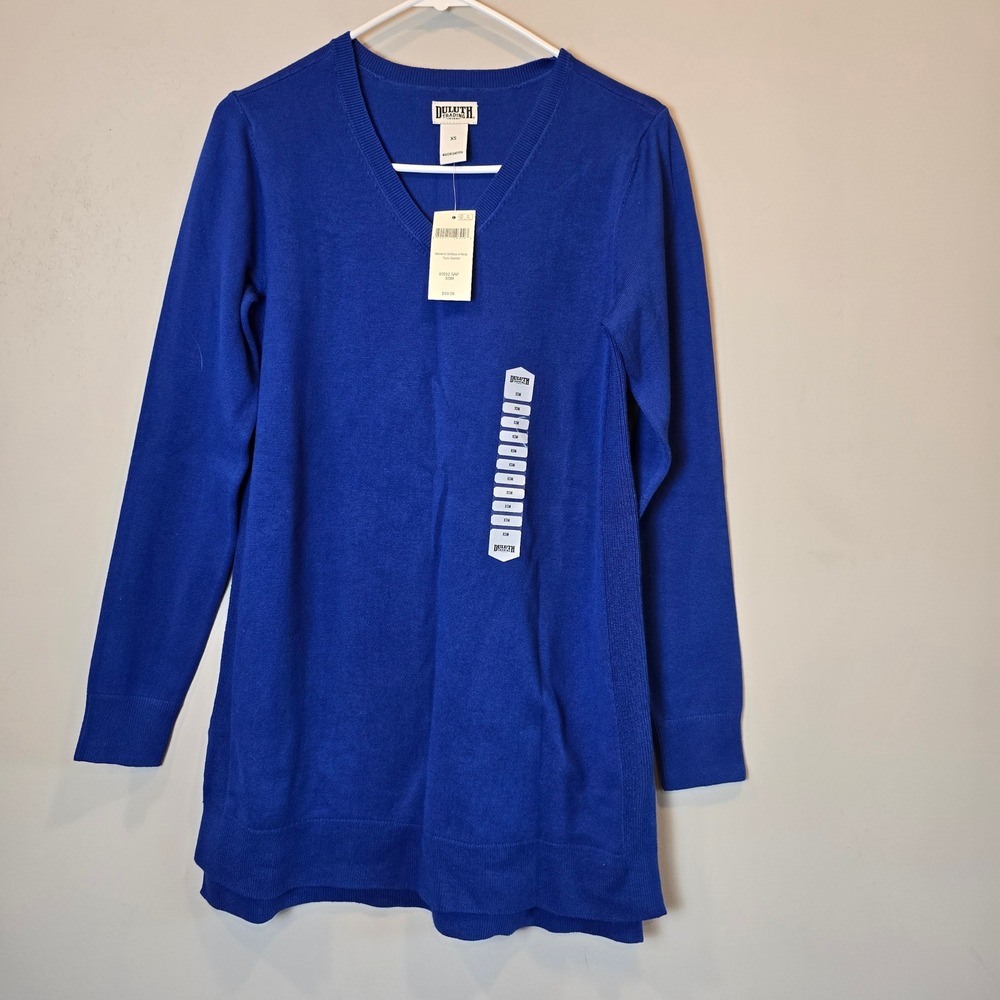 Duluth Sweater Shiftless V Neck Tunic NWT Womens Extra Small Blue